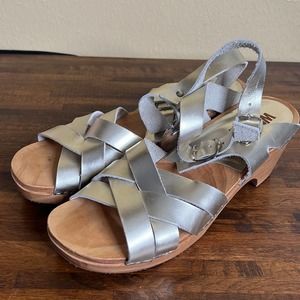 Jeffrey Campbell Woodies Silver Leather Sandals With Wood Base Size 40